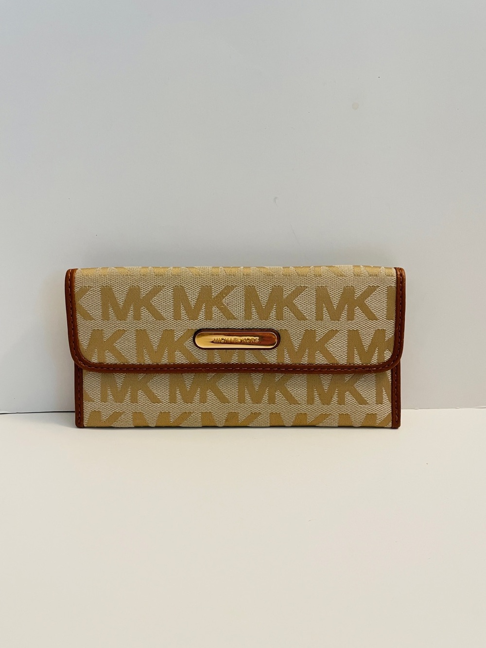 Michael Kors Signature MK Continental Wallet with Brown Trim